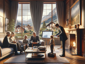 DALL·E 2024-01-09 12.42.32 - A photorealistic image representing the concept of inheritance tax in Switzerland. The scene is set in a luxurious living room, with high-end furnishi